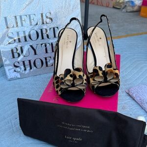 kate spade Leopard Print Peep-Toe Slingback Heels - Black & Brown